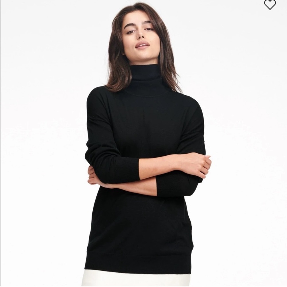 NAADAM silk cashmere black turtleneck tunic sweater Small S
